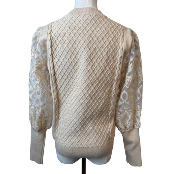 2/$30 Calligraphie M NWOT Beige Knit Sweater Intricate Lace Sleeves - Picture 4 of 13